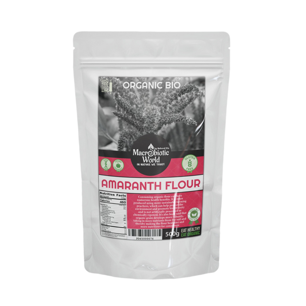 Package of Organic Bio Amaranth Flour with visible branding on a white background
