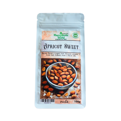 Package of apricot sweet nuts with a brand logo on a white background