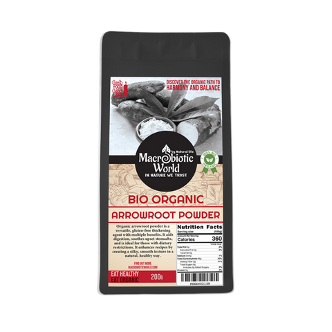 Bag of Macrobiotic World Bio Organic Arrowroot Powder on a white background