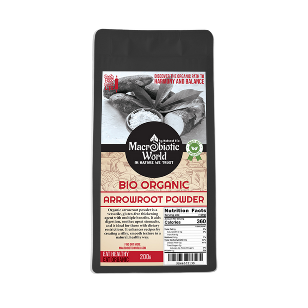 Bag of Macrobiotic World Bio Organic Arrowroot Powder on a white background