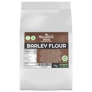 Bag of Macrobiotic World Barley Flour on a white background