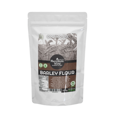 Package of Organic Bio Barley Flour with a white background