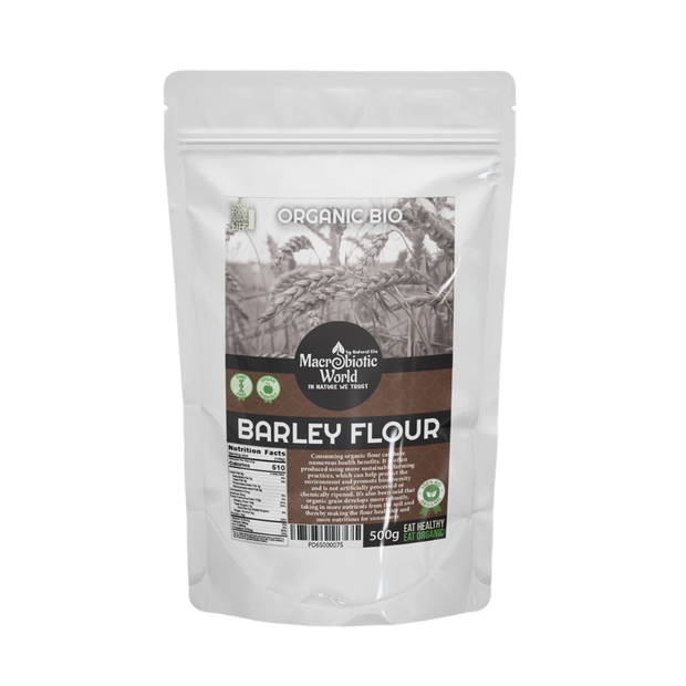 Package of Organic Bio Barley Flour with a white background