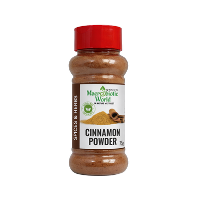 Bottle of Macrobiotic World Cinnamon Powder on a white background