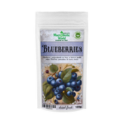 Package of dried blueberries with a brand logo on a white background