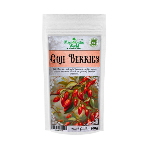 Goji berries package with brand logo on a white background