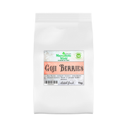 White package of Goji Berries with a label on a white background