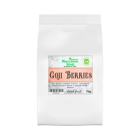 White package of Goji Berries with a label on a white background