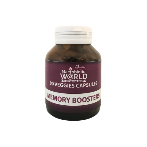 Bottle of Macrobiotic World memory boosters capsules on a white background