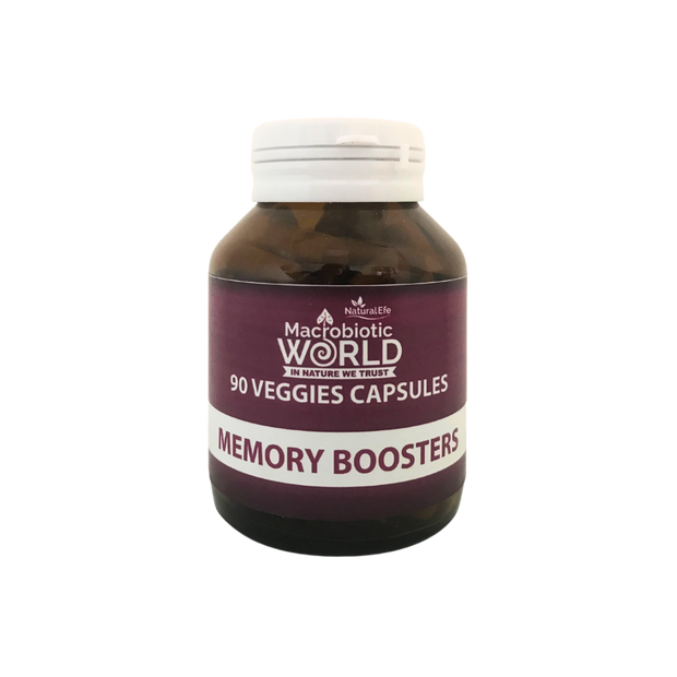 Bottle of Macrobiotic World memory boosters capsules on a white background
