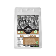 Package of Macrobiotic World Organic Bio Oat Flour on a white background