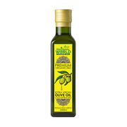 Bottle of Maximalist World Extra Virgin Olive Oil on a white background