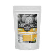 Package of Organic Bio Pumpkin Seed Flour from Macrobiotic World on a white background