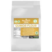 Bag of Macrobiotic World Quinoa Flour on a white background