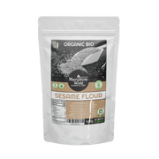 Package of Organic Bio Sesame Flour from Macrobiotic World on a white background