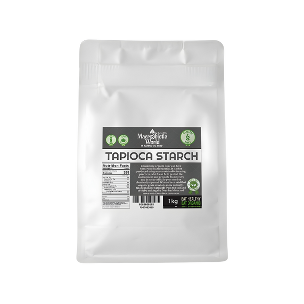 Package of tapioca starch with a label on a white background