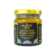 Jar of Macrobiotic World Sesame Tahini on a white background