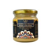 Jar of cashew nut butter with decorative label on a white background