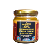 Jar of Macrobiotic World Sesame Tahini on a white background
