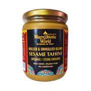 Jar of Macrobiotic World Sesame Tahini on a white background