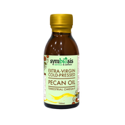 Bottle of Symbiosis Extra-Virgin Cold-Pressed Pecan Oil on a white background