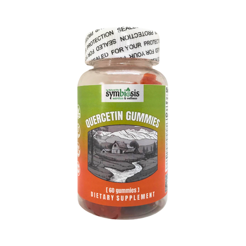 Bottle of Symbiosis Quercetin Gummies on a white background