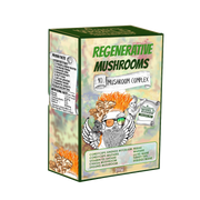 Box of regenerative mushrooms with mushroom illustrations and text on a white background