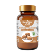 Bottle of Macrobiotic World Shiitake Vitamin D2 Superfood Powder on a white background