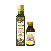 Two bottles of Symbiosis Perilla Oil on a white background