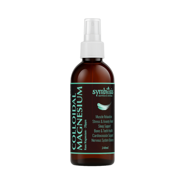 Symbiosis Colloidal Magnesium bottle on a white background
