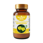 Bottle of Macrobiotic World Tribulus Terrestris superfood powder on a white background