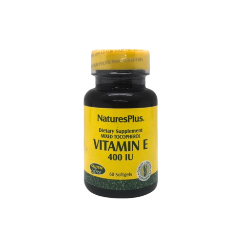 Nature's Plus Vitamin E supplement bottle on a white background