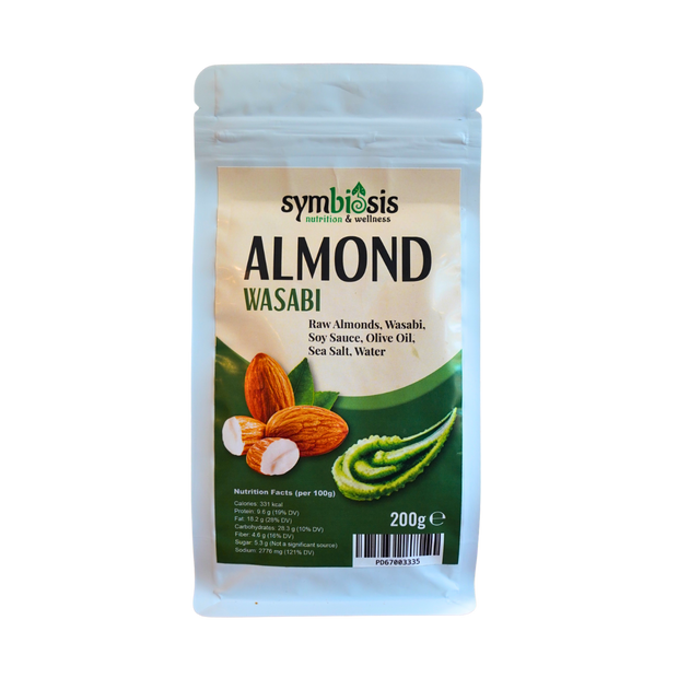 Packaging of Symbiosis Almond Wasabi on a white background