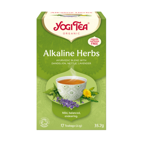 Yogi Tea Alkaline Herbs packaging on a white background