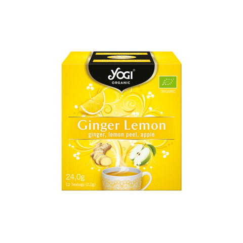 Yogi Organic Ginger Lemon tea box on a white background
