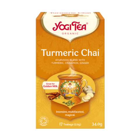 Yogi Tea Turmeric Chai packaging on a white background
