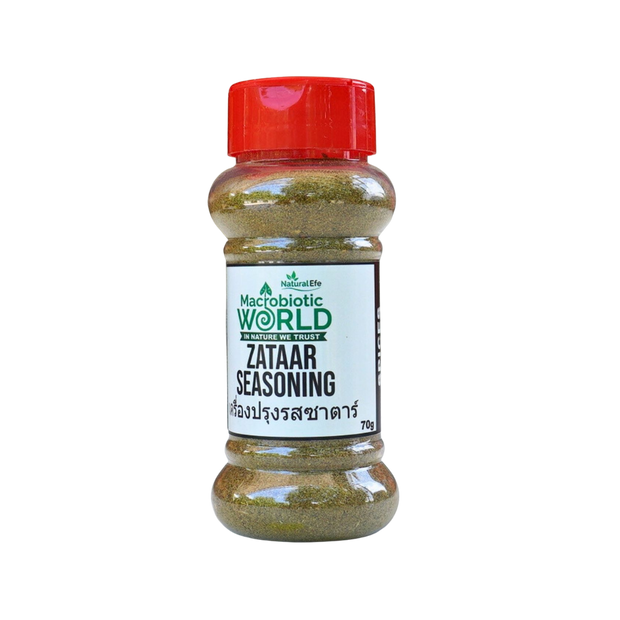 Bottle of Zataar seasoning with a red cap on a white background