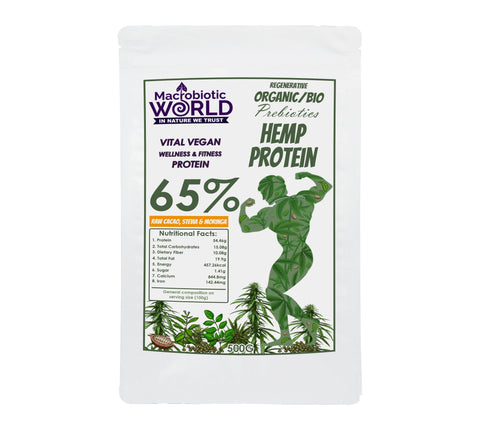 Organic-Bio Hemp Protein 65% with Raw Cacao, Stevia and Moringa