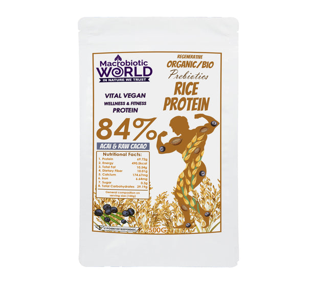 Organic / Bio Rice Protein 84% with Acai and Raw Cacao
